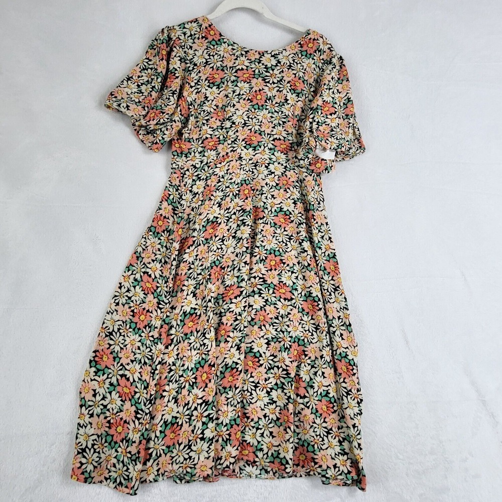 Zara A-Line Floral Print‎ Dress Women L Short Sleeve Cottagecore Multicolor NWT